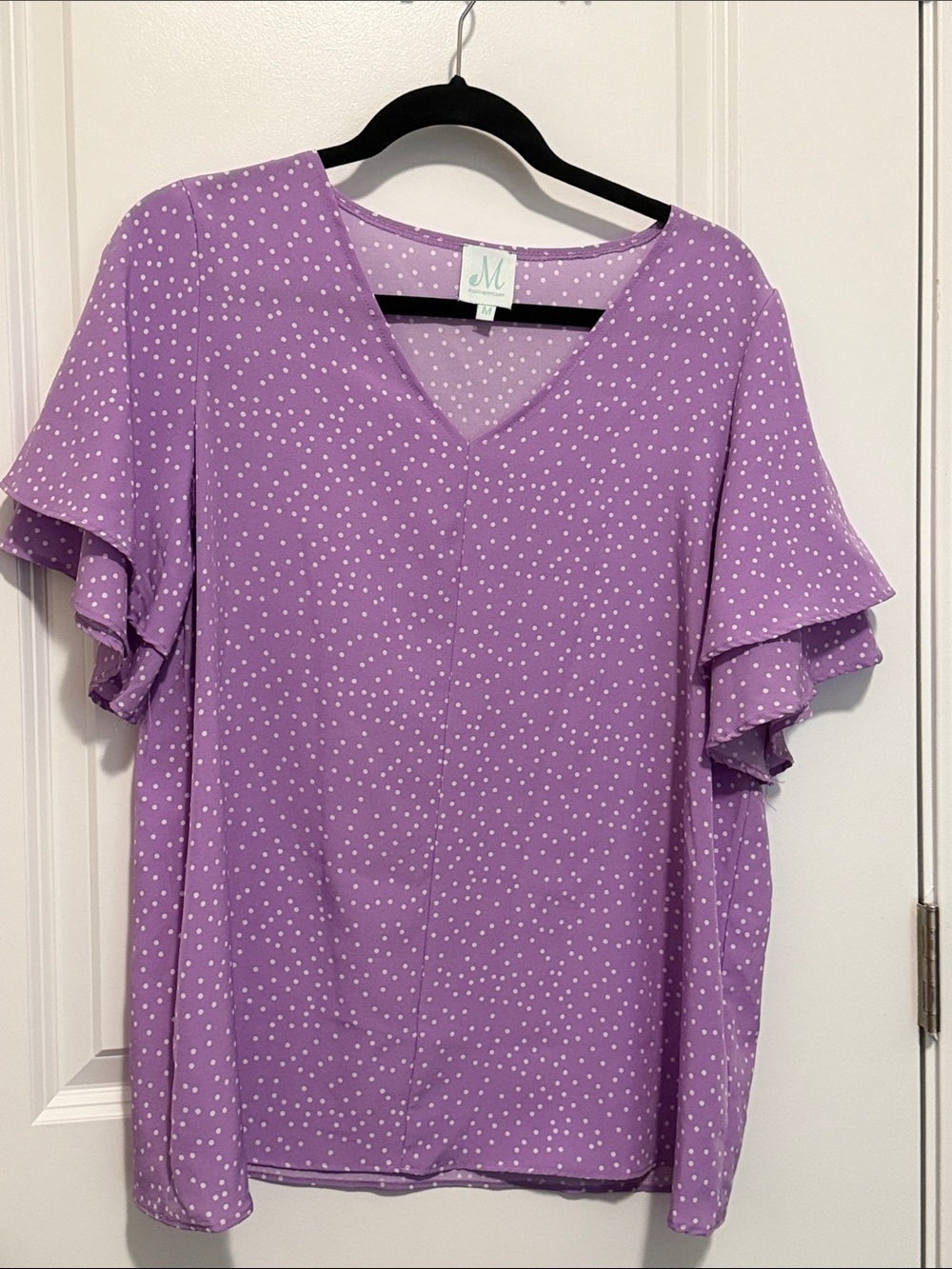Polka Dot V-Neck Ruffle Sleeve Top -